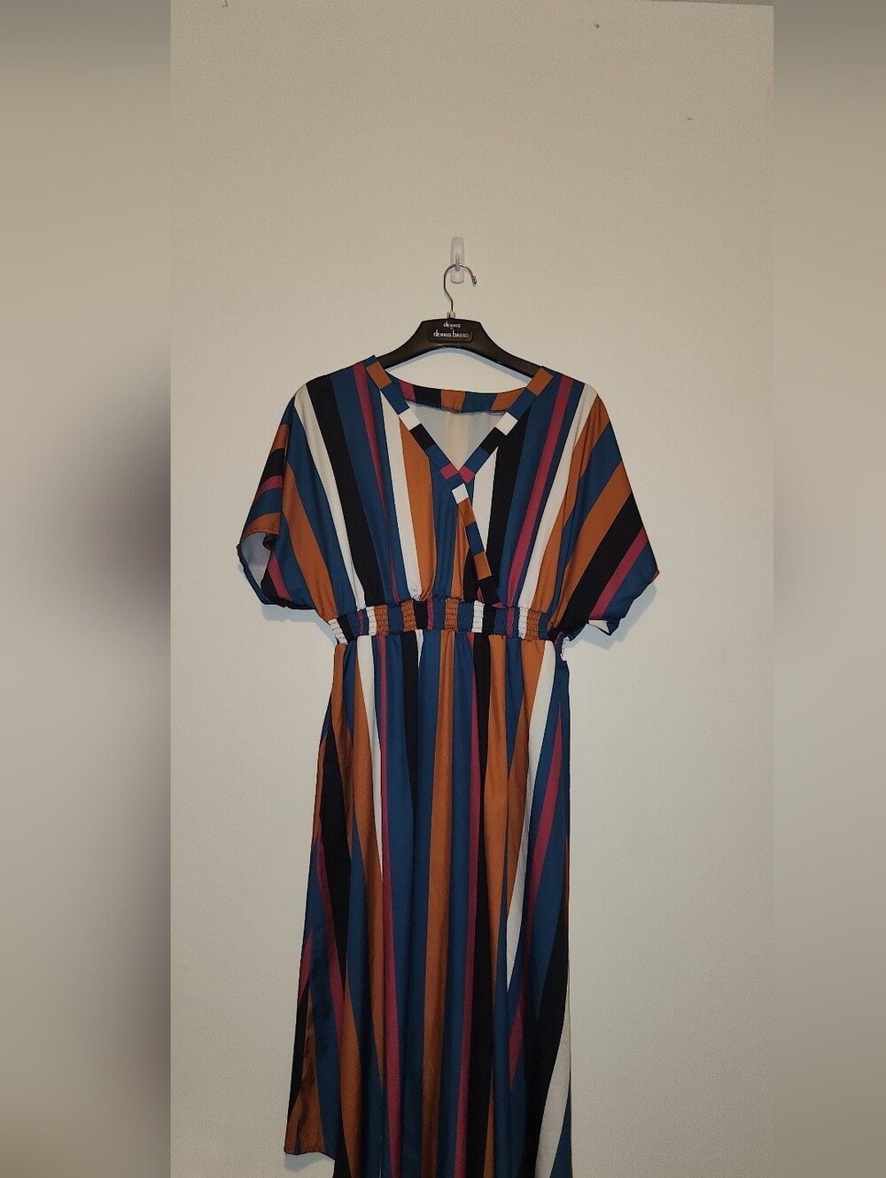 🧡💙🩵💙Striped V-Neck Midi Dress in Navy & Rust. 4XL Curve Shein. Super Comfy - Picture 2 of 9